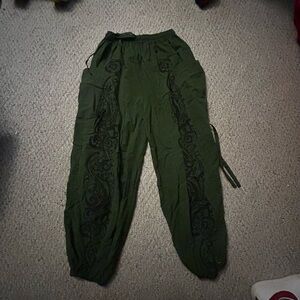 Green and Black Jogger Track Pants with Elastic Cuffs